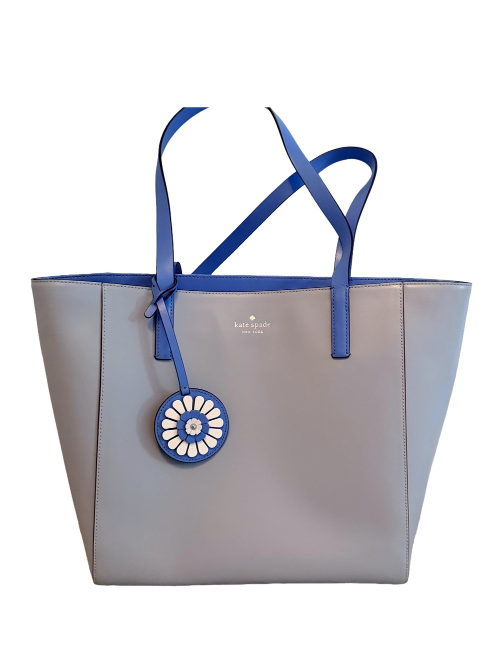 kate spade Gray Leather Tote with Blue Trim and Daisy Charm
